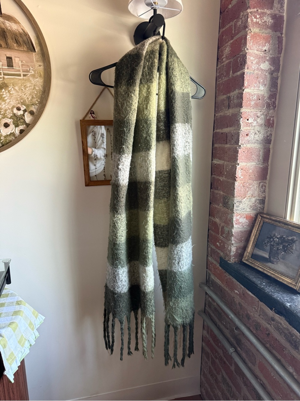Primark Olive Green Knit Scarf with Cream Label Detail
